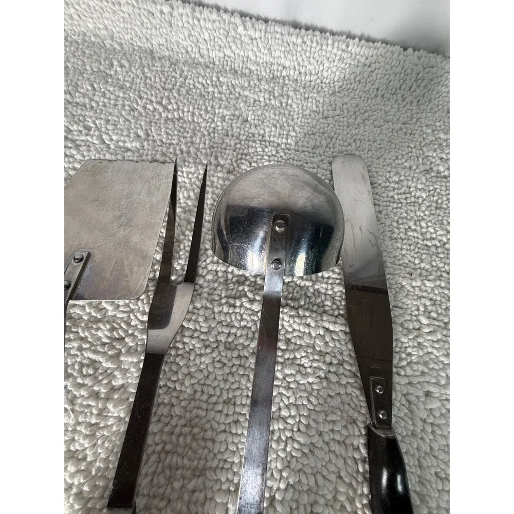 Vintage Stainless Japan 4pc Kitchen Utensil Set Mid Century Modern Black Handles
